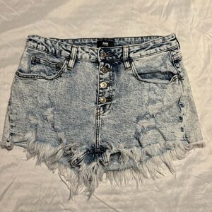 Distressed Denim Button Fly Women Shorts Large L&M